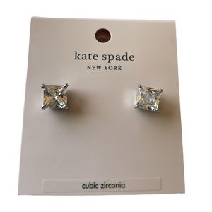 Kate Spade CZ princess cut square silver stud earrings